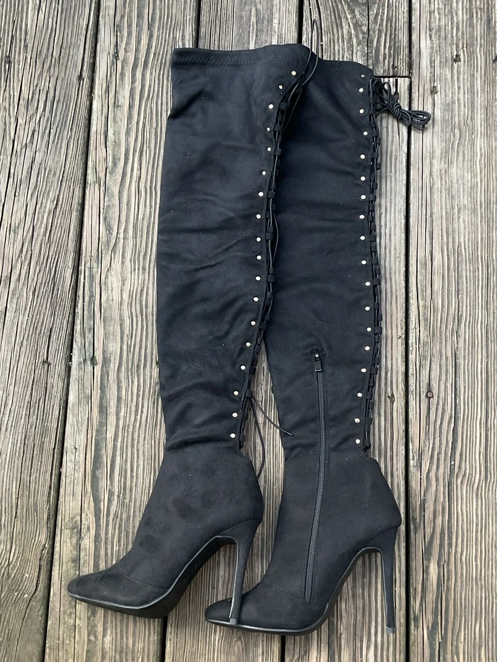 Black Over-the-Knee Stiletto Boots - Elegant Knee High Boot